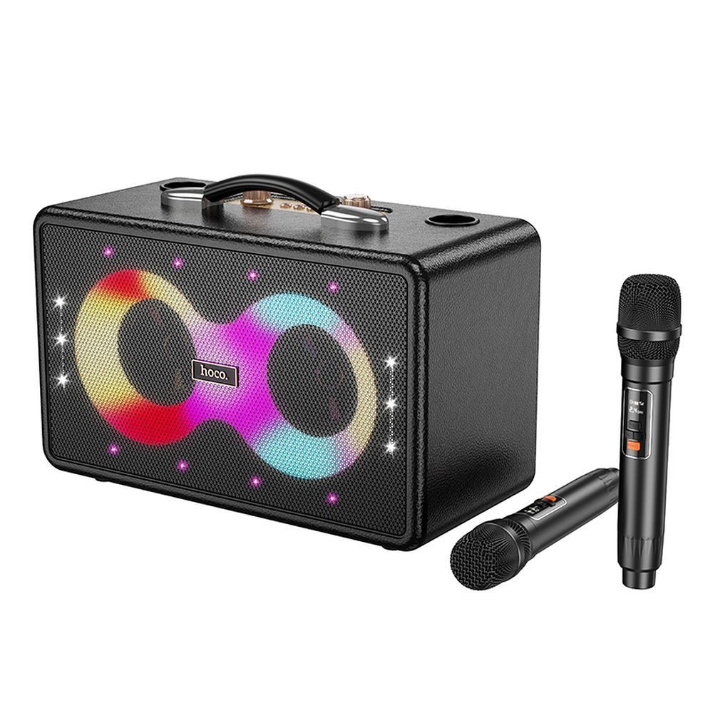 Hoco Vezeték nélküli karaoke szett, hangszóró + 2x LED mikrofon 40W HA8, fekete