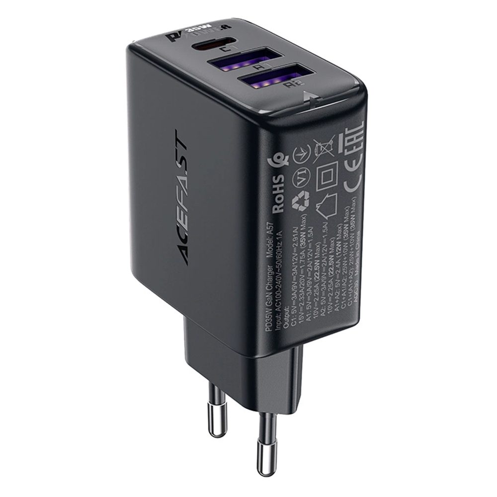 Acefast nabíjačka A57 GaN, PD 35W, 2x USB + USB-C, čierna