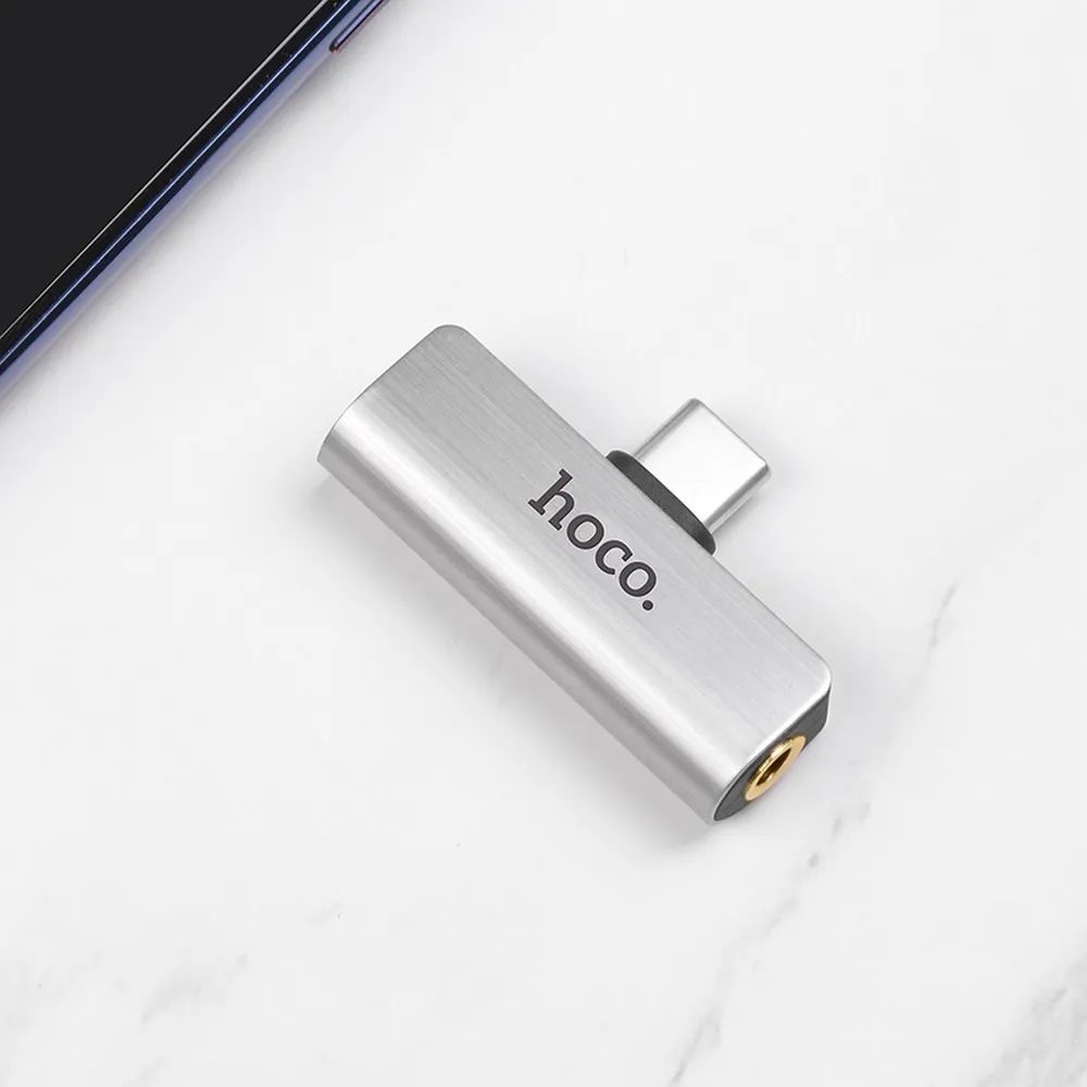 Hoco 2in1 Audió Adapter USB-C 3,5 Mm-es Csatlakozóra + USB-C, Ezüst (LS26)