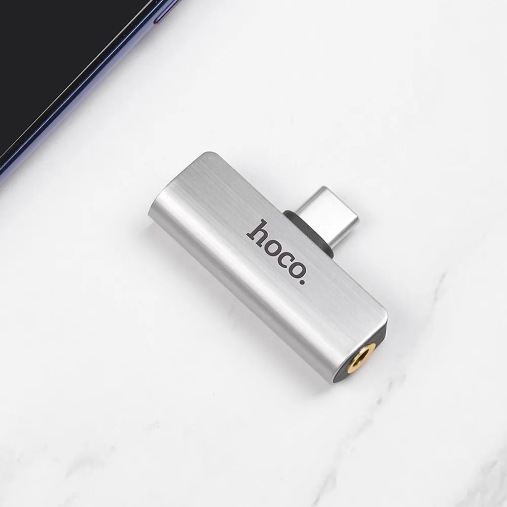 Hoco 2v1 Audio Adaptér USB-C Na Jack 3,5 Mm + USB-C, Strieborný (LS26)