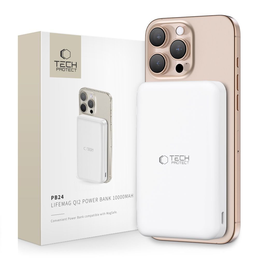 Tech-Protect PB24 LifeMag Qi2 Powerbank MagSafe, 10000 mAh, fehér