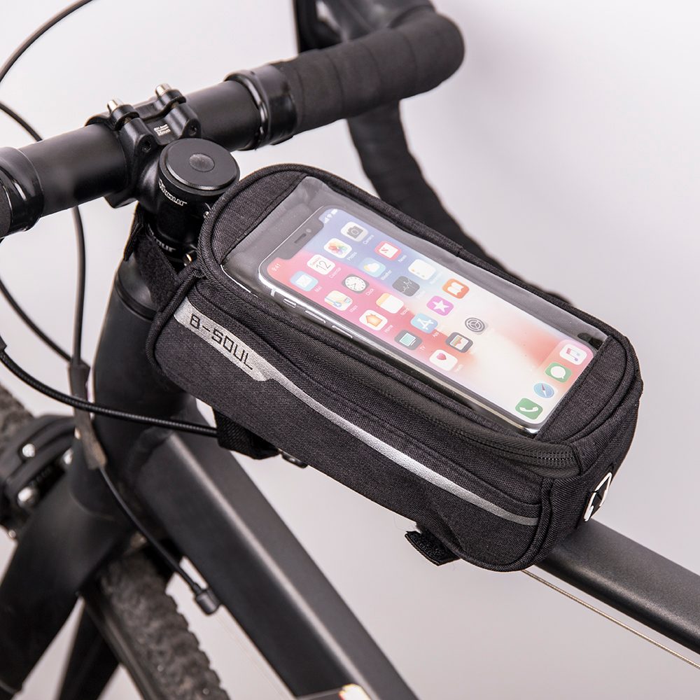 Geantă Impermeabilă Pentru Bicicletă Cu Suport De Telefon, Negru