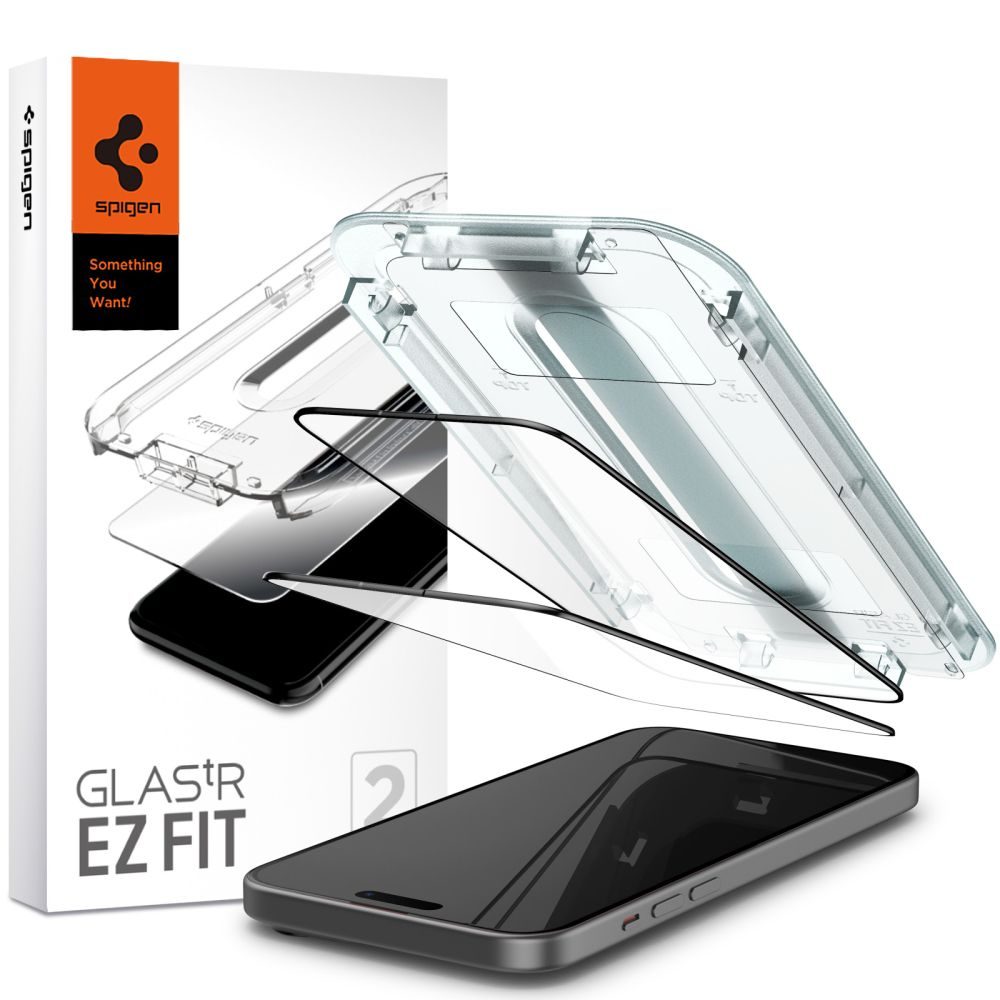 Spigen Glass.TR EZFit FC Applikátorral, 2 Darab, Edzett üveg, IPhone 15, Fekete