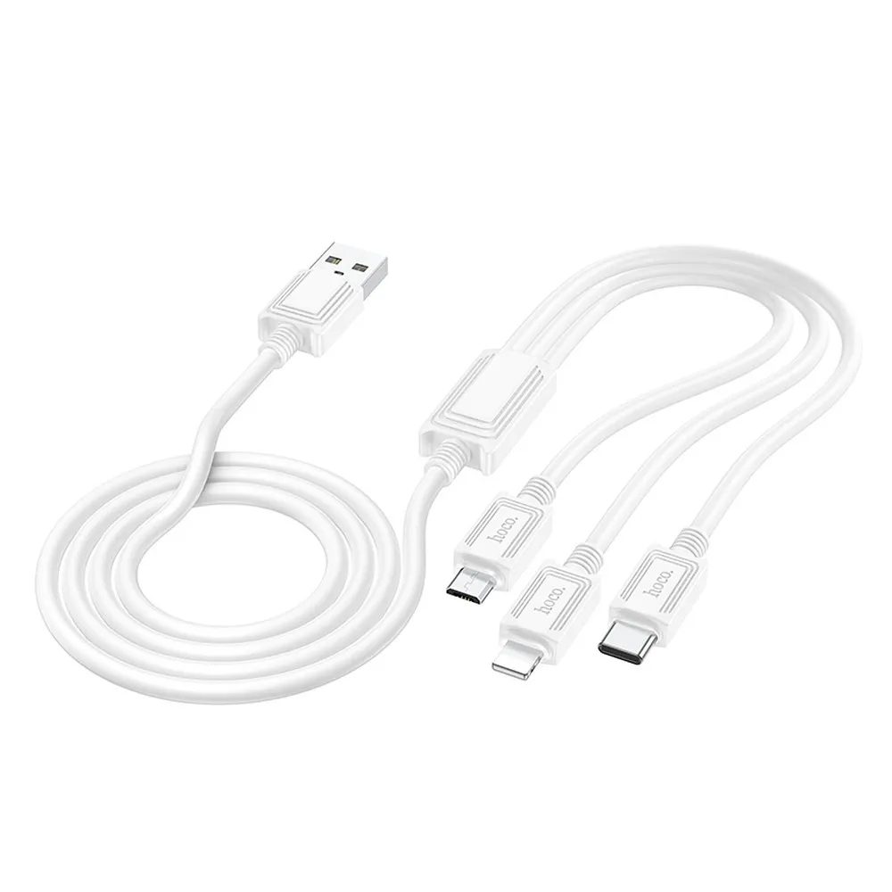Hoco kábel 3az1-ben USB - Lightning / Micro USB / USB-C, 1 m, fehér