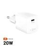 FIXED Mini USB-C hálózati töltő, PD 20W, fehér