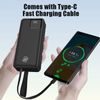 JP Powerbank z dvema vgrajenima kabloma, 30000 mAh, USB-C + Lightning, z LED lučko, PD 22,5W, črna