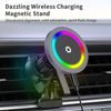 15W RGB MagSafe brezžična polnilka za avto z ventilacijskim pritrjevanjem in USB-C vhodom, črna