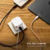 FIXED GaN hálózati töltő, 2x USB-C, PD 3.0, 65W önbehúzódó kábellel, fehér