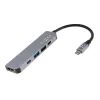 Alumínium USB-C elosztó FIXED HUB Mini, 5 port, notebookokhoz és táblagépekhez, szürke