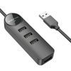Borofone DH5 Erudite adapter 4in1, USB 4x USB 2.0-ra, 1,2 m, fekete, 1,2 m, fekete