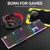 T-WOLF TF240 4in1 RGB Gaming Set für komplettes Gaming Setup - Tastatur, Maus, Headset, Mauspad