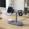 Qi2.2 MagSafe Nabíjecí stanice 5v1 s aktivním chlazením, 25 W a 360° rotací pro iPhone, Apple Watch, AirPods, Android, modrá