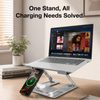 Premium Aluminium Laptop Ständer mit kabelloser 4-in-1 Ladestation - Ergonomischer Notebook Halter mit Wireless Charging für Smartphone, Smartwatch und Earbuds - Silber