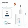 FIXED Mini GaN hálózati töltő, 2x USB-C + USB, PD 100W, fehér