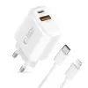 Tech-Protect NCA45W-GAN φορτιστής δικτύου 2 θυρών PD45W / QC 3.0 + καλώδιο lightning, λευκό