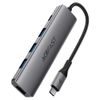Acefast 5-in-1 Adapter (J16) - USB-C naar 3x USB 3.0, USB-C PD 90W, HDMI 4K@60Hz - Plug & Play - Grijs