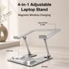 Premium Aluminium Laptop Ständer mit kabelloser 4-in-1 Ladestation - Ergonomischer Notebook Halter mit Wireless Charging für Smartphone, Smartwatch und Earbuds - Silber