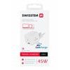 Swissten sieťový adaptér GaN 1x USB-C 45W, Power Delivery, biely