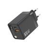 65W GaN φορτιστής με USB-A και USB-C, με πτυσσόμενο καλώδιο USB-C και γρήγορη φόρτιση, QC3.0, PD 3.0, μαύρος