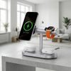 Qi2.2 MagSafe Nabíjecí stanice 5v1 s aktivním chlazením, 25 W a 360° rotací pro iPhone, Apple Watch, AirPods, Android, stříbrná
