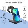 Caricabatterie wireless pieghevole 3in1, Qi, PD, QC3.0, 15W, nero