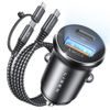 Lisen Φορτιστής Αυτοκινήτου USB-A + USB-C με καλώδιο USB-C / Lightning - USB-C, 12V/24V, μαύρο