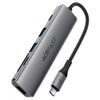 Acefast 6-in-1 Adapter (J18) - USB-C naar 2x USB 3.0, USB-C PD 90W, HDMI 4K, SD/TF Kaartlezer - Plug & Play - Grijs