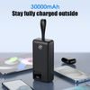 JP Powerbank z dvema vgrajenima kabloma, 30000 mAh, USB-C + Lightning, z LED lučko, PD 22,5W, črna