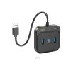 Hoco HUB 4in1 USB la 3x USB3.0 + RJ45, Gigabit Ethernet, 0,2 m, negru (HB35)