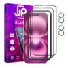 JP Full Pack gehärteter Gläser, 2x 3D Glas mit Applikator + 2x Linsenglasschutz, iPhone 16