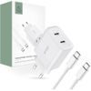 Tech-Protect C20W 2-portni polnilnik PD20W z dvema portoma + kabel USB-C, bel