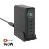FIXED GaN dokkoló töltőállomás kijelzővel, 4x USB-C + USB, PD 3.2, 140W, fekete