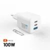 FIXED Mini GaN hálózati töltő, 2x USB-C + USB, PD 100W, fehér