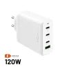 FIXED GaN hálózati töltő, 3x USB-C + USB, PD 3.0, 120W, fehér