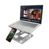 Premium Aluminium Laptop Ständer mit kabelloser 4-in-1 Ladestation - Ergonomischer Notebook Halter mit Wireless Charging für Smartphone, Smartwatch und Earbuds - Silber
