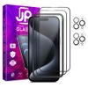 JP Full Pack Tvrdených skiel, 2x 3D sklo s aplikátorom + 2x sklo na šošovku, iPhone 15 Pro MAX