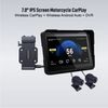 7" Motociklistički zaslon s bežičnim CarPlay i Android Auto, dualnom Full HD kamerom i brzootpusnim nosačem
