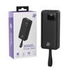 JP Powerbank z dvema vgrajenima kabloma, 30000 mAh, USB-C + Lightning, z LED lučko, PD 22,5W, črna
