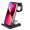 Caricabatterie wireless pieghevole 3in1, Qi, PD, QC3.0, 15W, nero