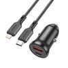 Borofone BZ18A autós töltő - USB-C + USB - PD 20W QC 3.0 18W USB-C-vel - Lightning kábel, fekete