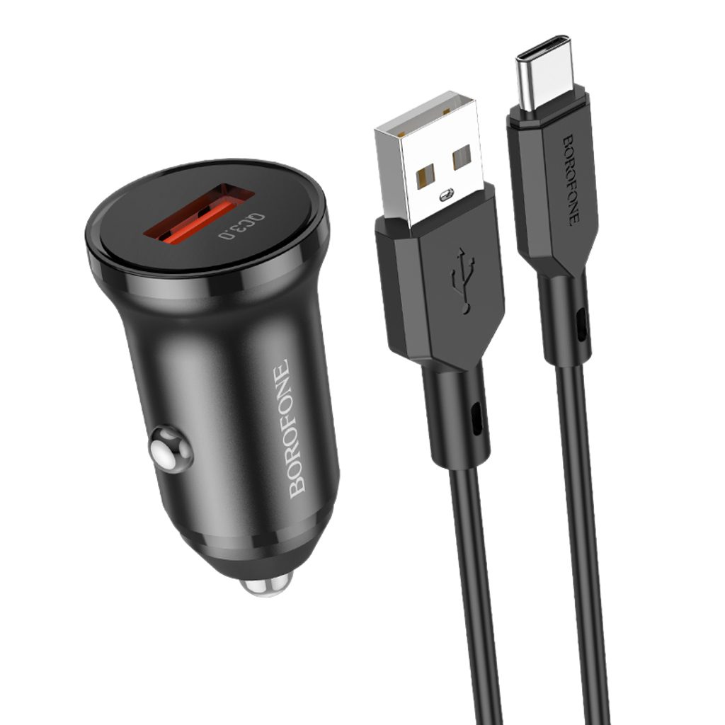 Borofone BZ18 nabíječka do auta - USB - QC 3.0 18W s kabelem USB-C, černá |  Tvrzenaskla.eu