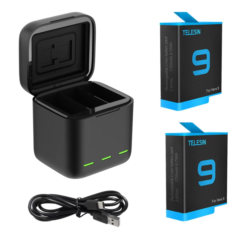 Telesin nabíjecí box se 3 sloty pro GoPro Hero 9 / Hero 10 + 2 baterie  (GP-BNC-901) | Tvrzenaskla.eu
