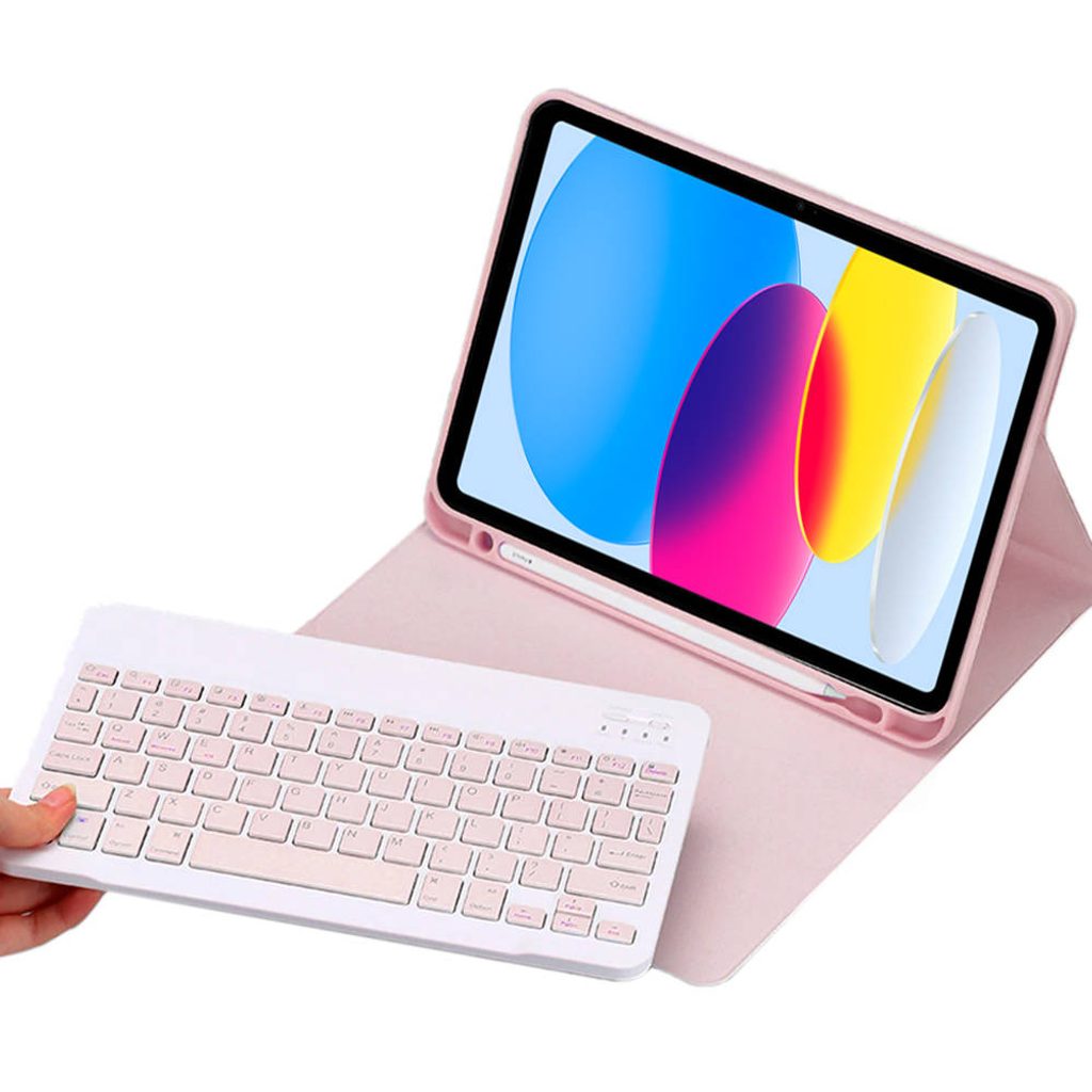 Husă cu tastatură Bluetooth pentru Apple iPad 10.9 2022, roz | Momanio.ro