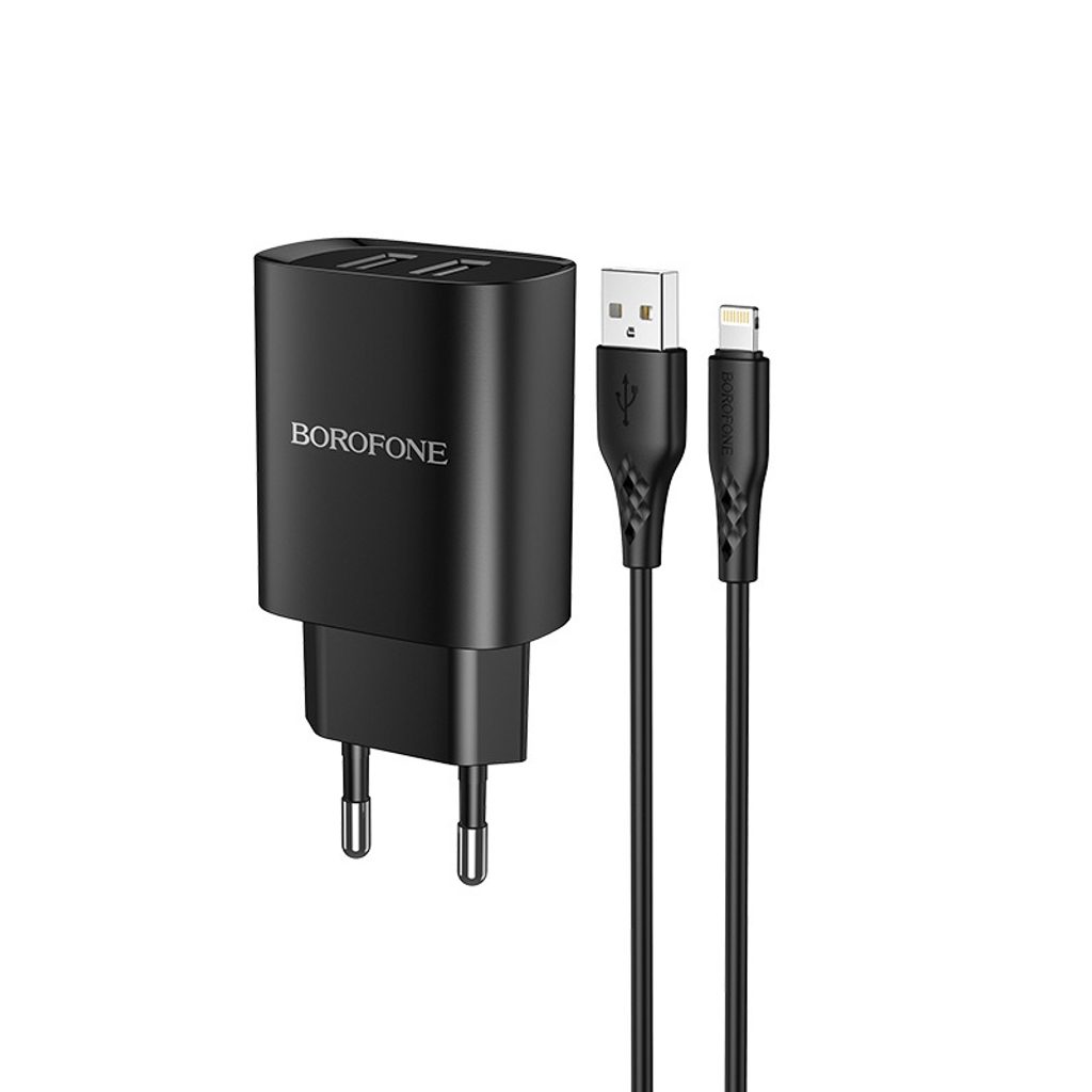 Borofone BN2 szuper töltő - 2x USB - Micro USB, 2,1A, fekete | Momanio.hu
