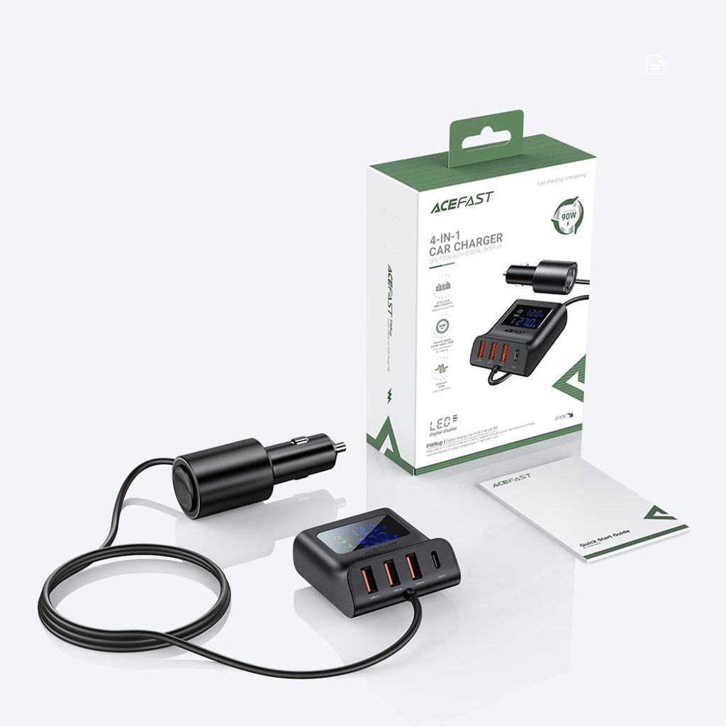 Acefast autós töltő 90W USB-C / 3x USB / szivargyújtó aljzat, PPS, PD3.0,  QC3.0, AFC, FCP, fekete (B8 fekete) | Momanio.hu