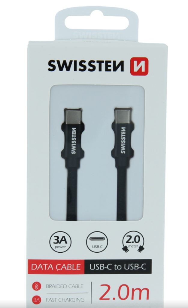 Datový kabel Swissten USB-C / USB-C, 2m černý | Tvrzenaskla.eu