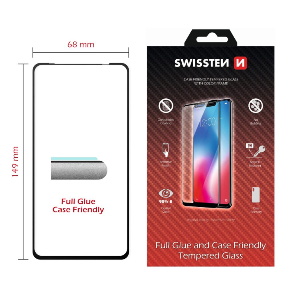 Swissten Full Glue, Color frame, Case friendly, Ochranné tvrdené sklo, Huawei  Nova 5T, čierne | Tvrdeneskla.eu