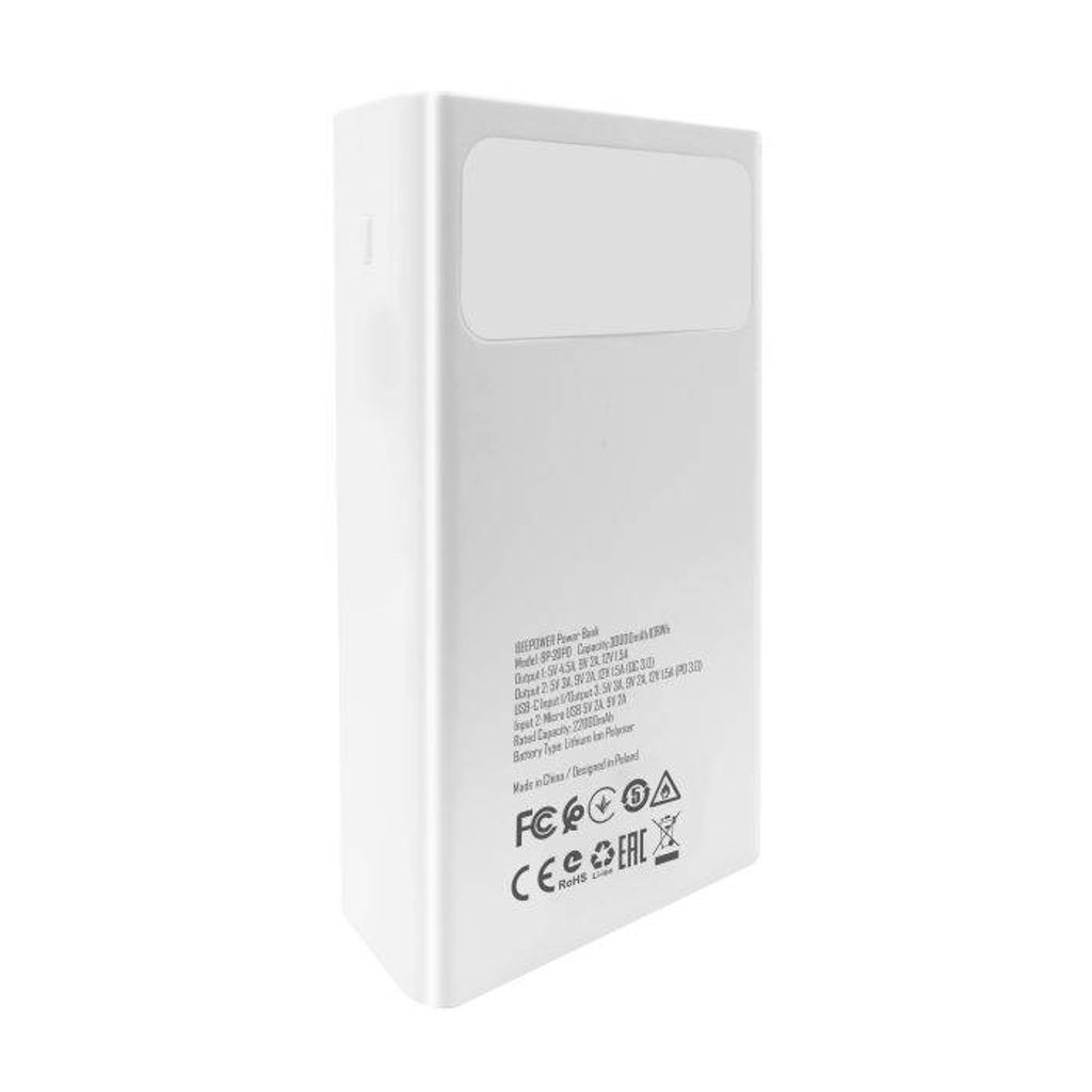 BEEPOWER Powerbanka 30000mAh, 22,5W, 2xUSB 3.0 + USB-C + Micro USB,  BP-30PD, bílá | Tvrzenaskla.eu