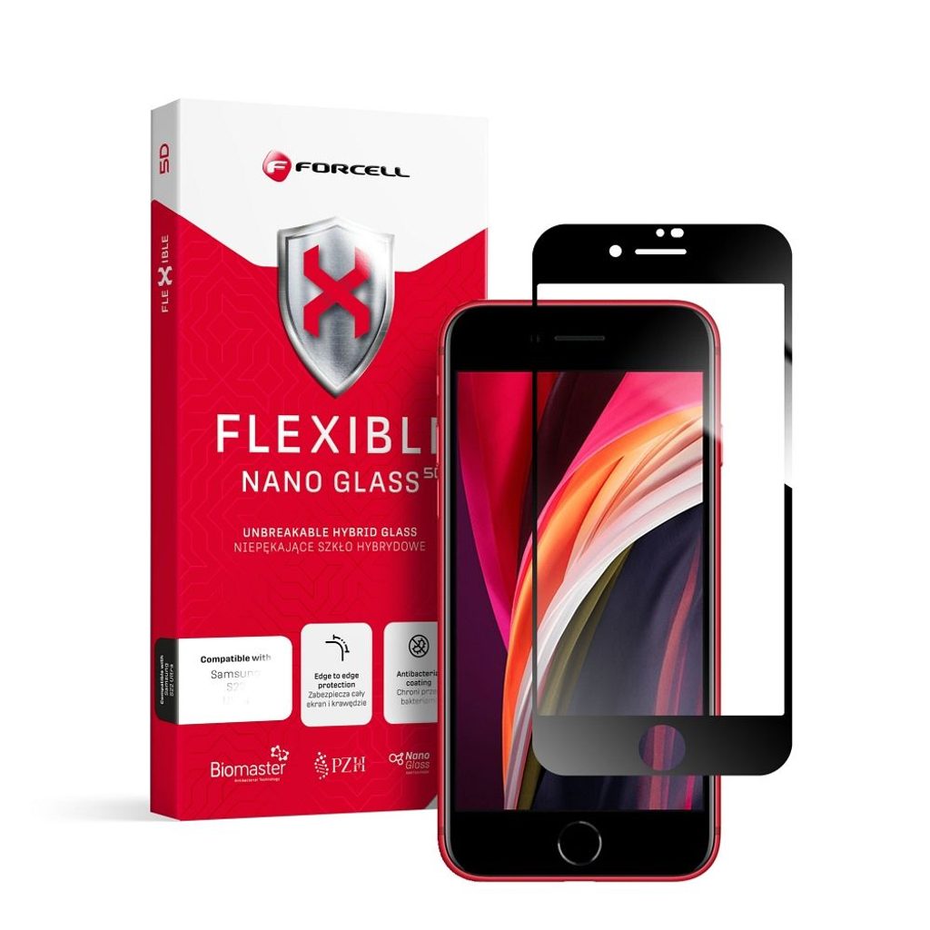 Forcell Flexible 5D Full Glue hybridné sklo, iPhone 7/8/SE, čierne |  Tvrdeneskla.eu