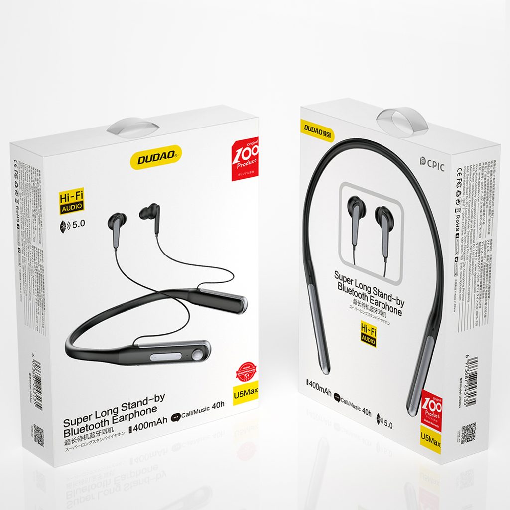 Dudao sportovní bluetooth sluchátka do uší s nákrčníkem 400mAh, černá  (U5Max) | Tvrzenaskla.eu